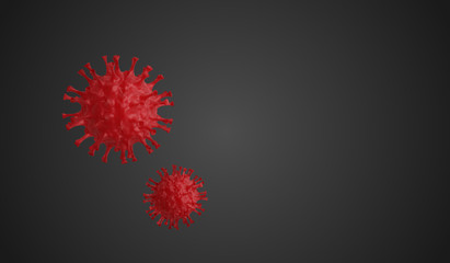 Coronavirus outbreak and coronaviruses influenza 3d render on dark background