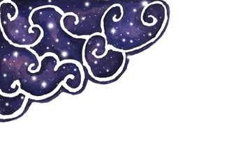 Watercolor night sky background with stars. Cosmic layout with space for text.