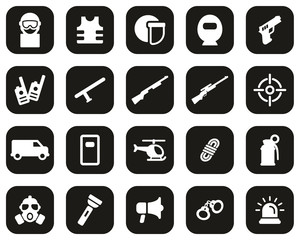 SWAT Team Icons White On Black Flat Design Set Big
