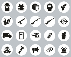 SWAT Team Icons Black & White Flat Design Circle Set Big