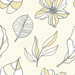 Beautiful tropical leaves and flowers seamless pattern