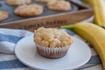 Home made banana muffins on the wooden table