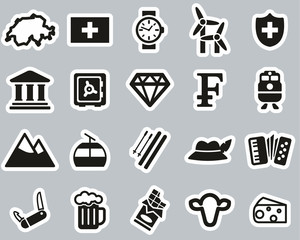 Switzerland Country & Culture Icons Black & White Sticker Set Big