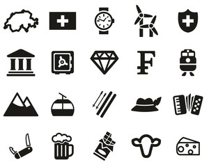 Switzerland Country & Culture Icons Black & White Set Big