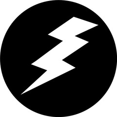 Thunder in black circle icon. Thunder or bolt lighting flash Icon. Flat style on black background. Lightning icon. vector symbol. 