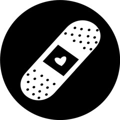 Medical plaster in black circle icon. Vector bandage, health adhesive care. Medical adhesive tape plaster vector logo. Illustration of medical tape, plaster, protection and care. injury tape icon
