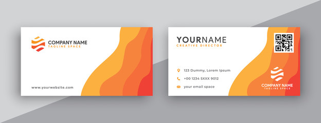 business cards design, orange business card template . editable business card vector . modern wavy style business card orange color