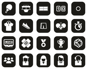 Table Tennis Sport & Equipment Icons White On Black Flat Design Set Big