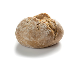 Homemade Traditional Rye Bread Bun Isolated on White Background