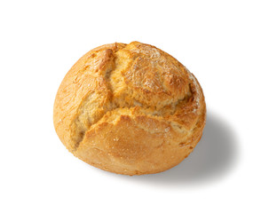 One Round Golden Bun Isolated on White Background