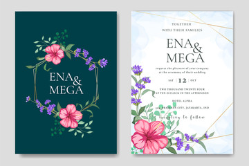 Elegant wedding invitation card set with beautiful flowers and leaves