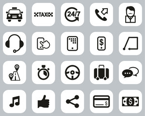 Taxi Or Taxi Service Icons Black & White Flat Design Set Big