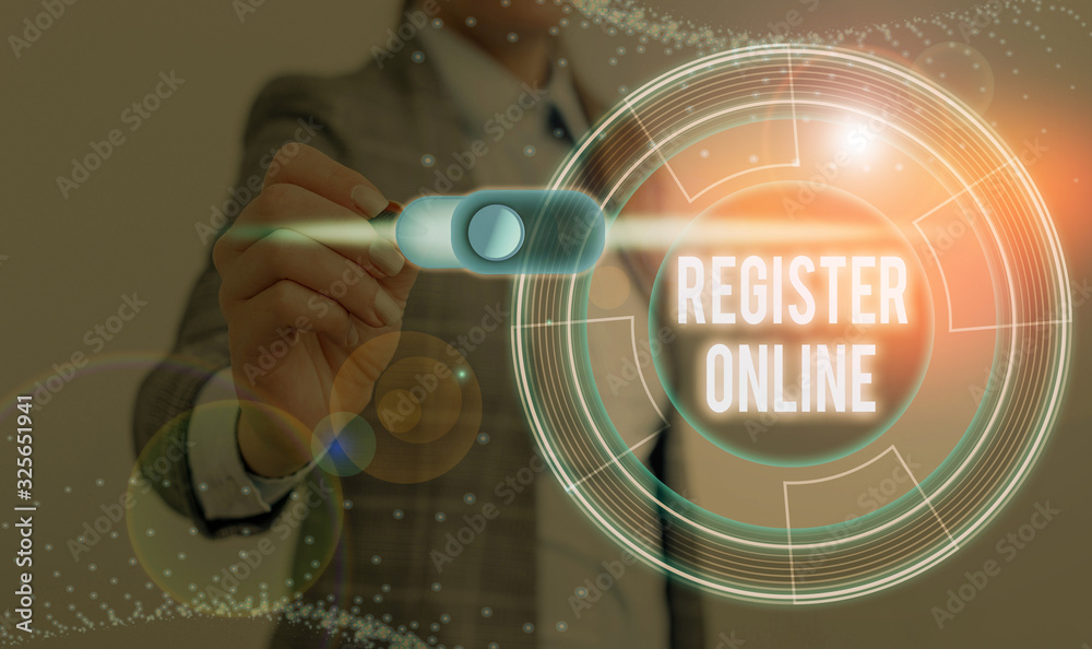 Poster conceptual hand writing showing register online. concept meaning system for subscribing or registeri