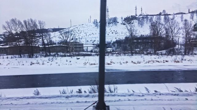 Yuryuzan River Flowing Past Small Russian Town Of Ust-Katav.