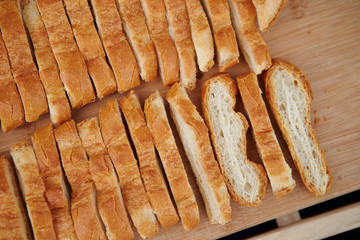 Slice of baguette at buffet 