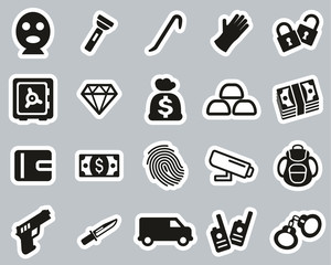 Thief Or Burglar Icons Black & White Sticker Set Big