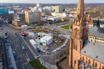 Panorama Luftbildaufnahme am 08.02.2020 in Karlsruhe, Durlacher Tor, Germany