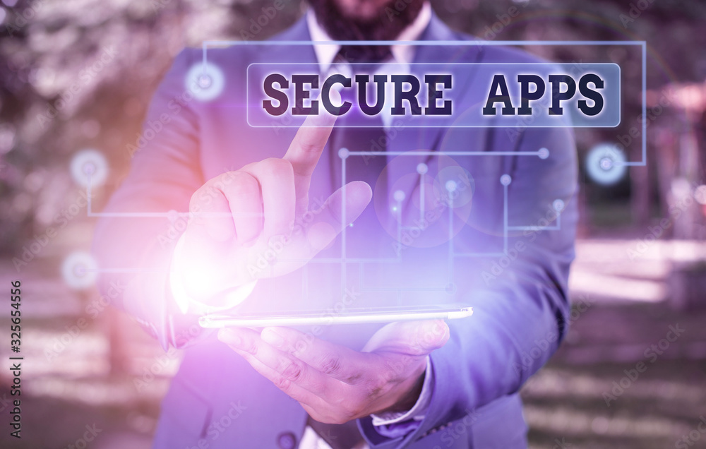 Aufkleber conceptual hand writing showing secure apps. concept meaning protect the device and its data from un