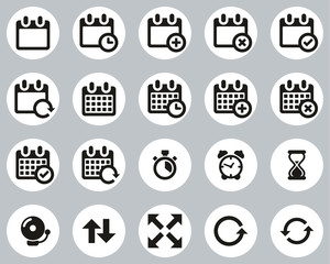 Time Or Schedule Icons Black & White Flat Design Circle Set Big