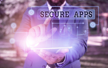 Conceptual hand writing showing Secure Apps. Concept meaning protect the device and its data from...