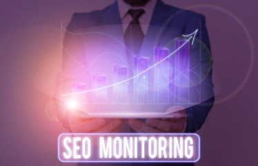 Word writing text Seo Monitoring. Business photo showcasing the process of optimizing the...