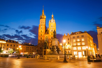 view of the beautiful Krakow old town in the evening