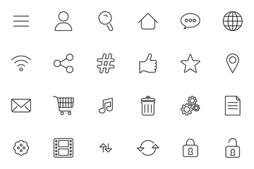 Toolbar & Menu Icons Black & White Thin Line Set Big