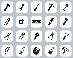 Tools Icons Black & White Flat Design Set Big