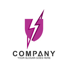 shield thunder logo design template
