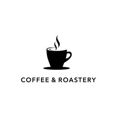 Vintage Coffee Shop Logo Design. Cafe Badge with Cup, Bean, and Mug Symbol. Retro Black and White Vector. Classic Caffeine Drink Icon for Restaurant, Label, Stamp, or Premium Product Illustration.