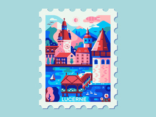 Obraz premium Alps Mountains Town Lucerne Vintage Travel Mark