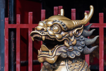 Dragon bronze statue in Wenshu buddist temple in Chengdu, Sichuan province, China