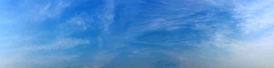 Panorama sky with cloud on a sunny day. Beautiful cirrus cloud. Panoramic image.