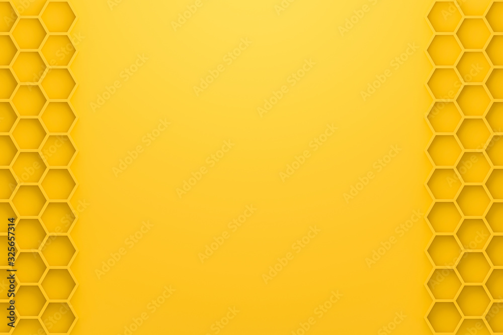 Aufkleber Abstract yellow background with honeycomb style. Blank rhombus wallpaper for website template. 3D rendering.