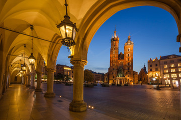 view of the beautiful Krakow old town in the evening