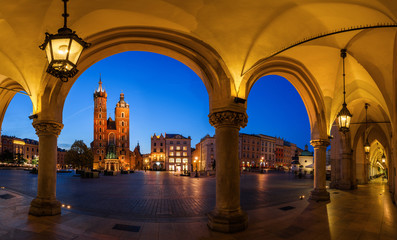 view of the beautiful Krakow old town in the evening