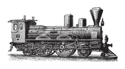 Fototapeta na wymiar Old locomotive / vintage illustration from Brockhaus Konversations-Lexikon 1908