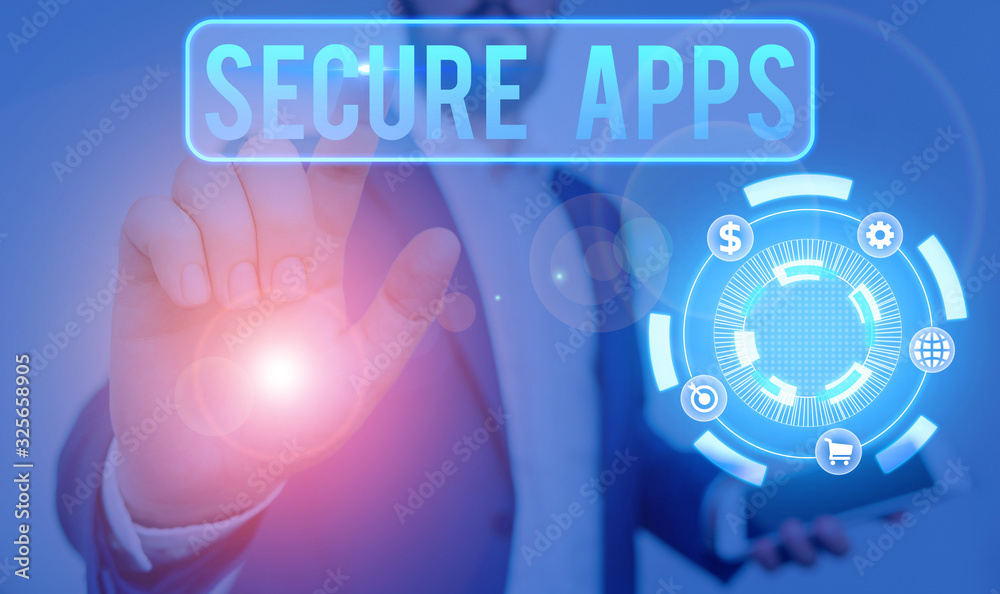 Aufkleber conceptual hand writing showing secure apps. concept meaning protect the device and its data from un