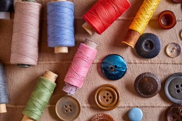 Background and texture of multicolored antique buttons