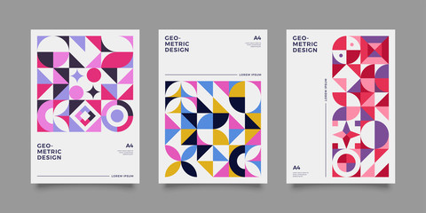 Retro covers for annual report, brochure. Vintage shape compositions in bauhause style. Vector illustration