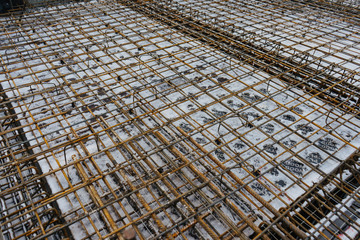 mesh made of metal reinforcement prepared for concrete filling