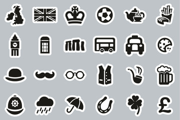 United Kingdom Country & Culture Icons Black & White Sticker Set Big