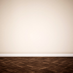 Concept or conceptual vintage or grungy brown background of natural wood or wooden old texture floor and concrete wall for contrast. A 3d illustration metaphor for time, material, solitude or rust