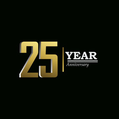 25 Years Anniversary Celebration Gold Vector Template Design Illustration