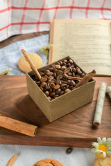 Coffee beans in a cardboard box