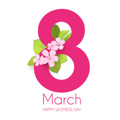 8 march, international women s day poster template with flowers. Spring design.