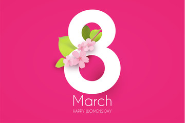 8 march, international women s day poster template with flowers. Spring design.