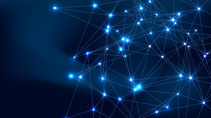 Fototapeta na wymiar Abstract digital network connection structure on blue background. Artificial intelligence and engineering technology concept. Global network Big Data, Lines plexus, minimal array. Vector illustration.