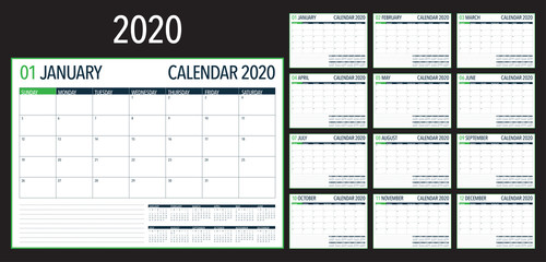 Year 2020 desk calendar vector illustration