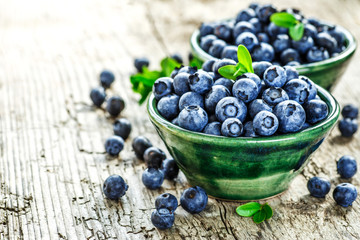 Fresh blueberries background with copy space for your text. Blueberry antioxidant organic superfood in a bowl concept for healthy eating and nutrition